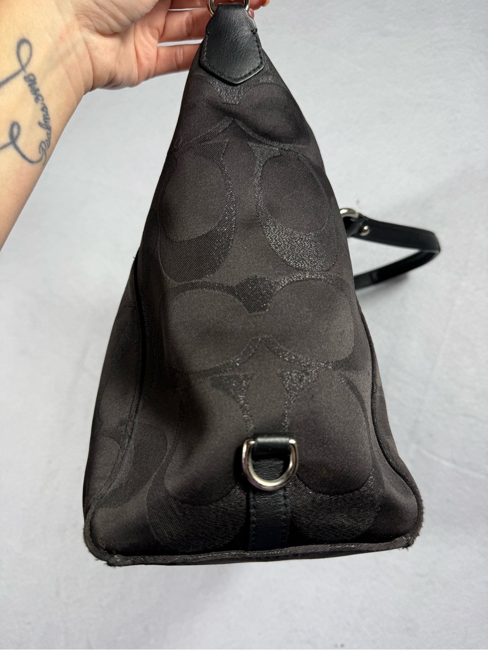 Coach Campbell Signature Jacquard Satchel Shoulder Bag Black Silver - Picture 6 of 11
